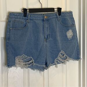 Nasty Gal Plus Size Distressed Hem Denim Shorts High Rise Size 14